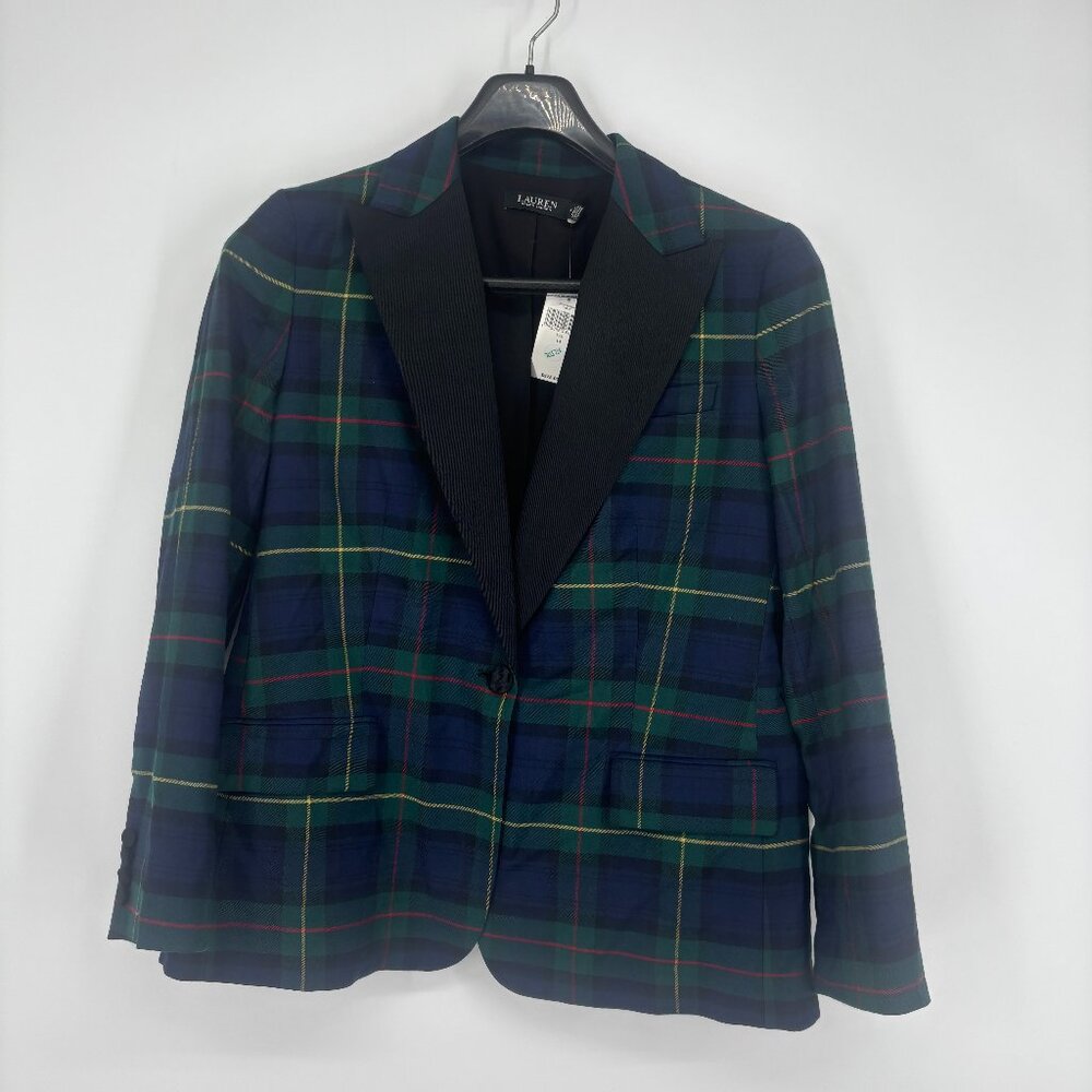 LAUREN Ralph Lauren Women's Luxe Faille Trim Tartan Blazer Green Size 14 NWT - Picture 3 of 5